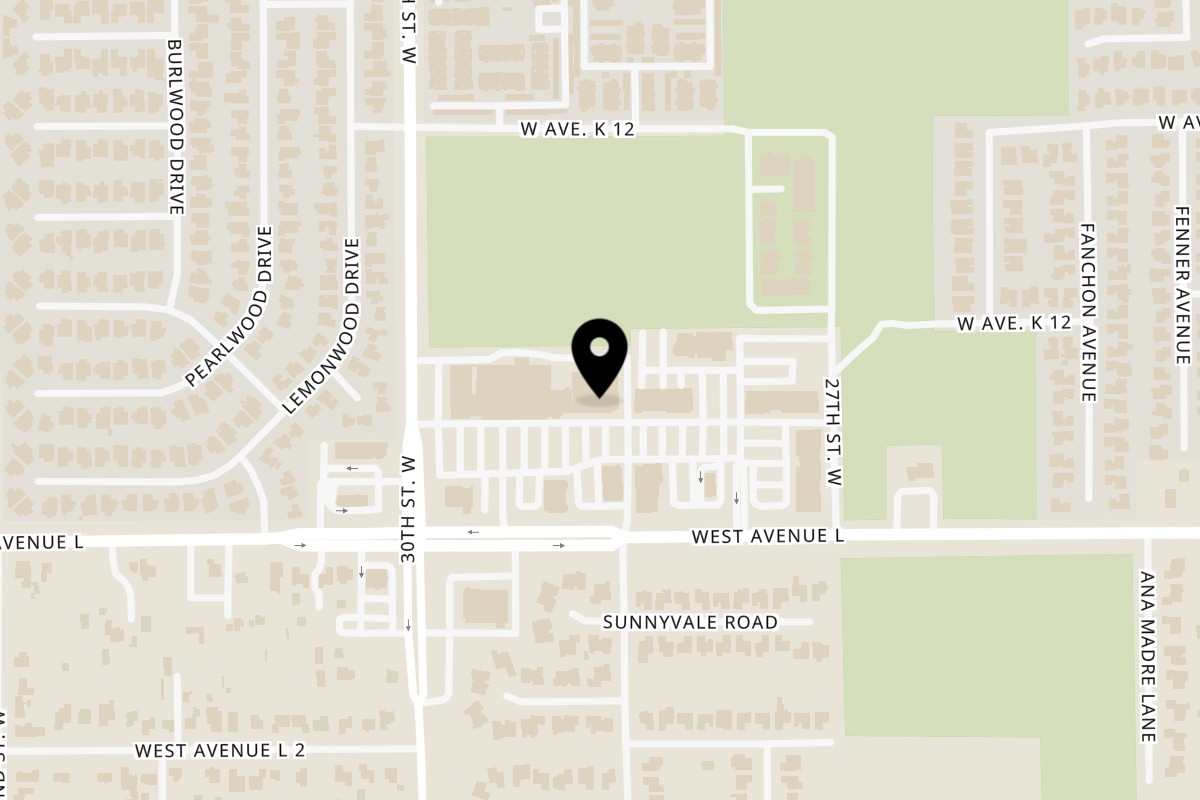 Map showing the location of Vince's Pasta & Pizza on 2833 W Ave L in Lancaster